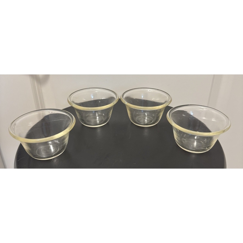 Lot of 4 Vintage PYREX Pressed Glass Custard Ramekins 1/2 Cup Yellow Tint 423